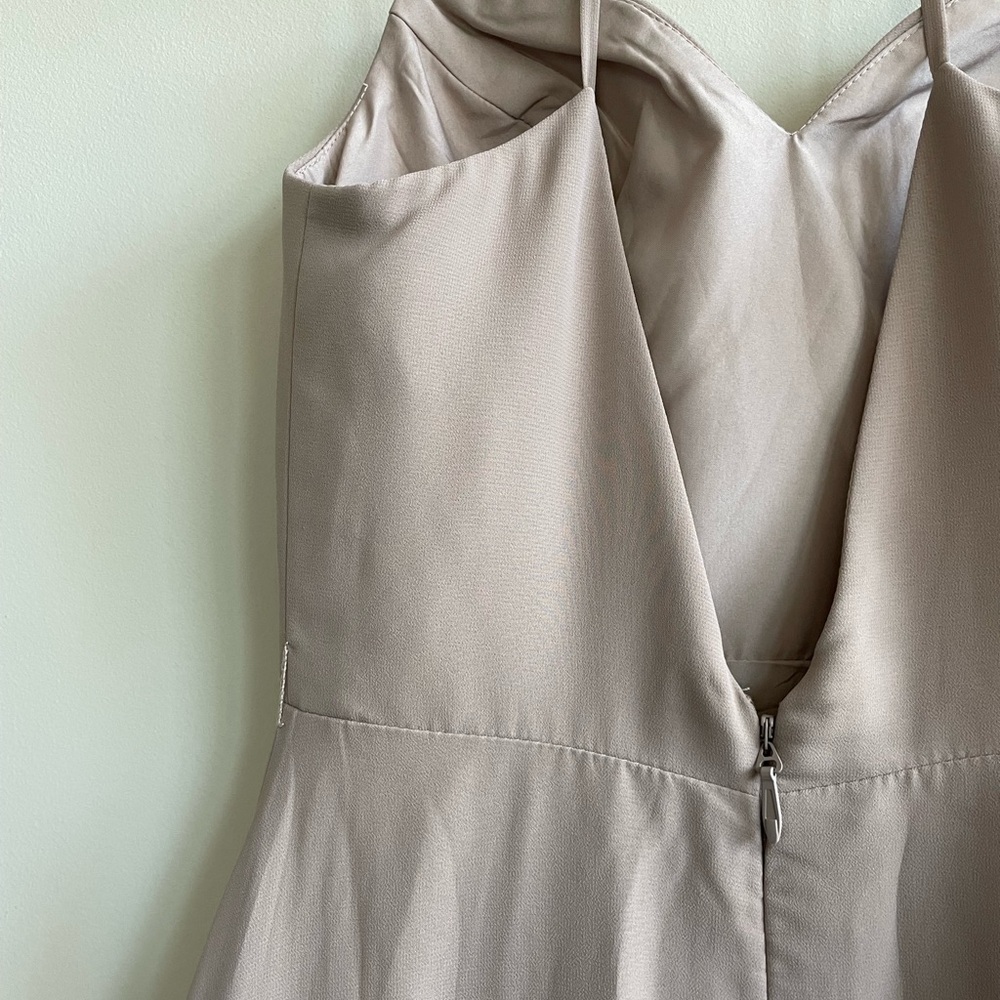 Azazie Mandy Maxi Dress in Taupe V Neck Formal Bridesmaid Size A2 - Picture 15 of 15